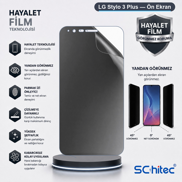 ScHitec LG Stylo 3 Plus Uyumlu Ön Yüzey Hayalet Privacy Hidrojel Ekran Koruyucu