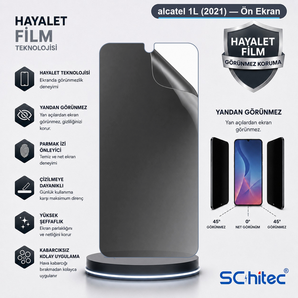ScHitec Alcatel 1L (2021) Uyumlu Ön Yüzey Hayalet Privacy Hidrojel Ekran Koruyucu