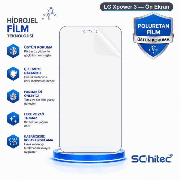 ScHitec LG Xpower 3 Uyumlu Ön Yüzey Nano Şeffaf Hidrojel Ekran Koruyucu