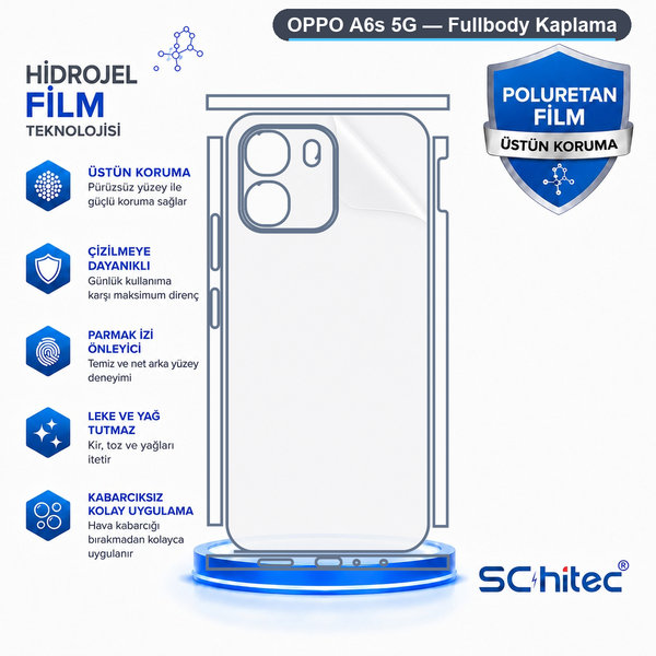 ScHitec Oppo A6S 5G Uyumlu Fullbody Arka Kaplama Hidrojel Koruyucu Film