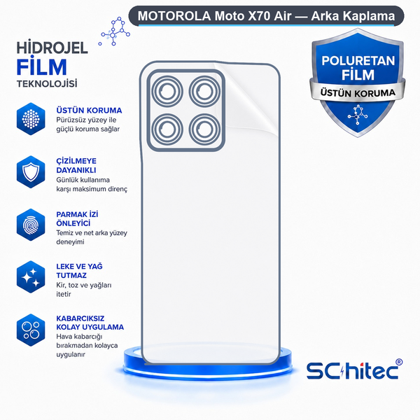 ScHitec Motorola Moto X70 Air Uyumlu Arka Yüzey Hidrojel Koruyucu Film