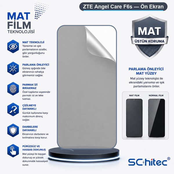 ScHitec ZTE Angel Care F6S Uyumlu Ön Yüzey Mat Hidrojel Ekran Koruyucu