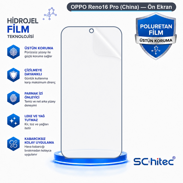 ScHitec Oppo Reno16 Pro (China) Uyumlu Ön Yüzey Nano Şeffaf Hidrojel Ekran Koruyucu