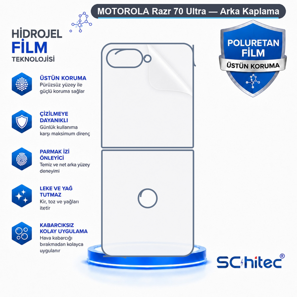 ScHitec Motorola Razr 70 Ultra Uyumlu Arka Yüzey Hidrojel Koruyucu Film