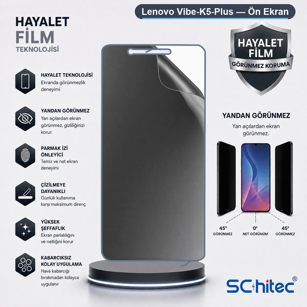 ScHitec Lenovo Vibe-K5-Plus Uyumlu Ön Yüzey Hayalet Privacy Hidrojel Ekran Koruyucu