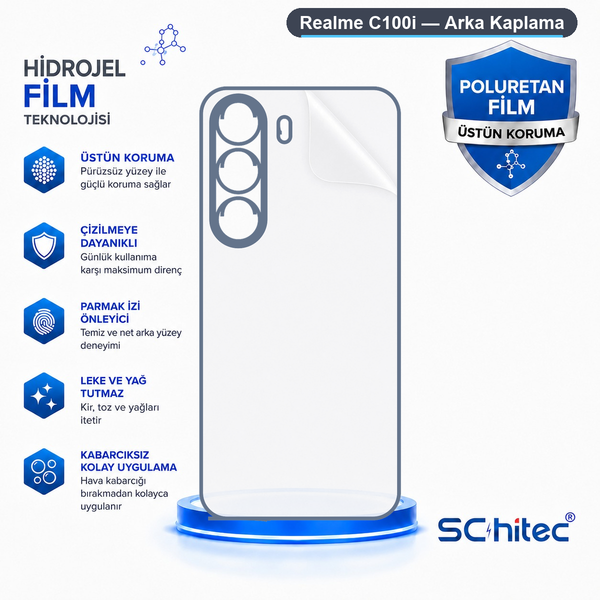 ScHitec Realme C100İ Uyumlu Arka Yüzey Hidrojel Koruyucu Film