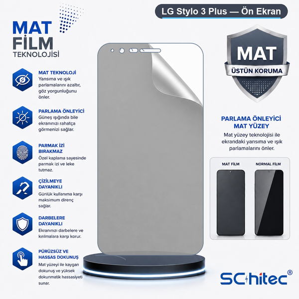 ScHitec LG Stylo 3 Plus Uyumlu Ön Yüzey Mat Hidrojel Ekran Koruyucu