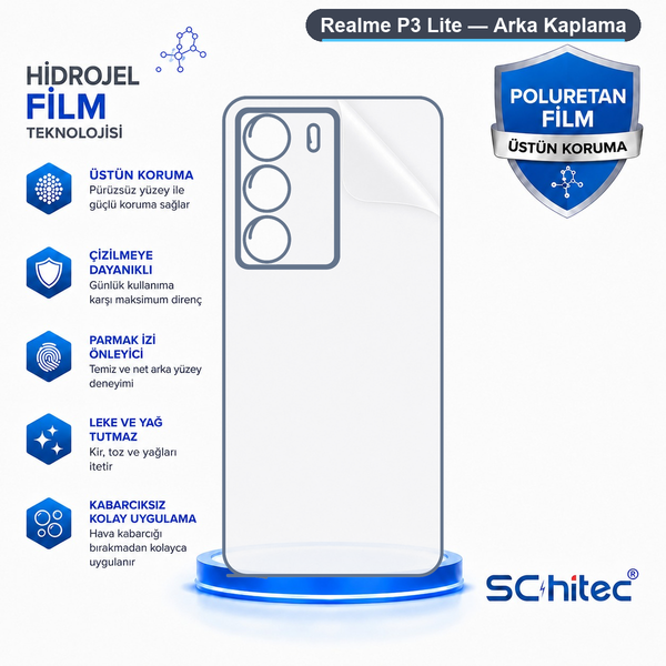 ScHitec Realme P3 Lite Uyumlu Arka Yüzey Hidrojel Koruyucu Film