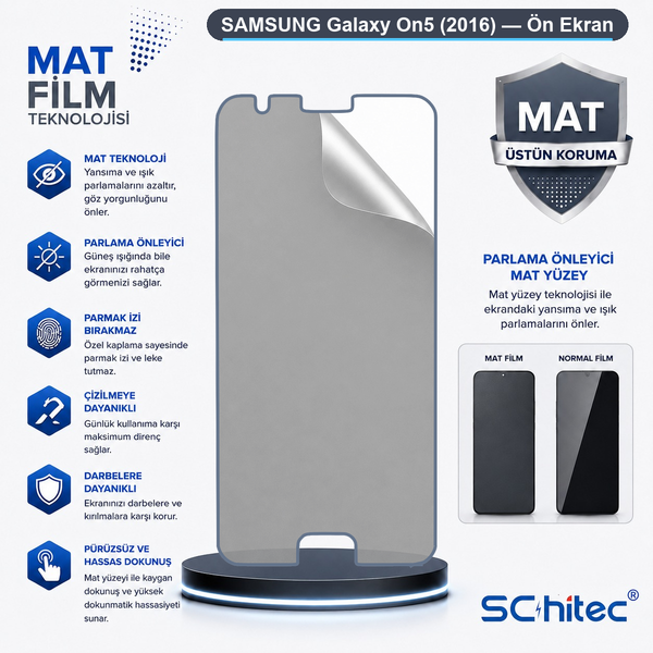 ScHitec Samsung Galaxy On5 (2016) Uyumlu Ön Yüzey Mat Hidrojel Ekran Koruyucu