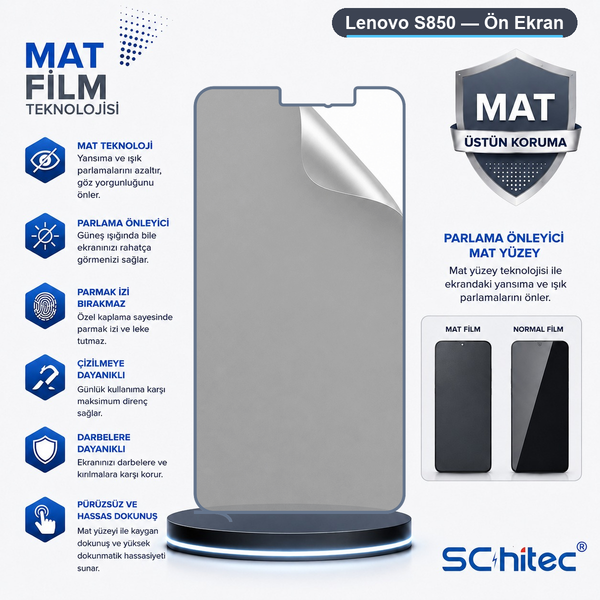 ScHitec Lenovo S850 Uyumlu Ön Yüzey Mat Hidrojel Ekran Koruyucu