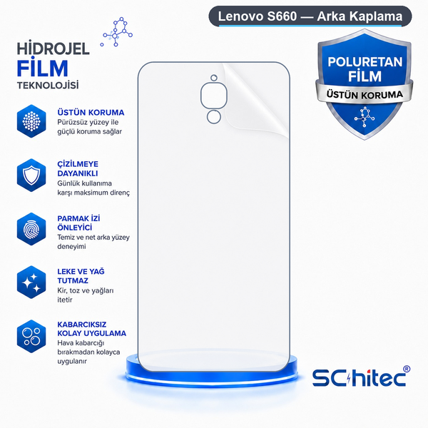 ScHitec Lenovo S660 Uyumlu Arka Yüzey Hidrojel Koruyucu Film
