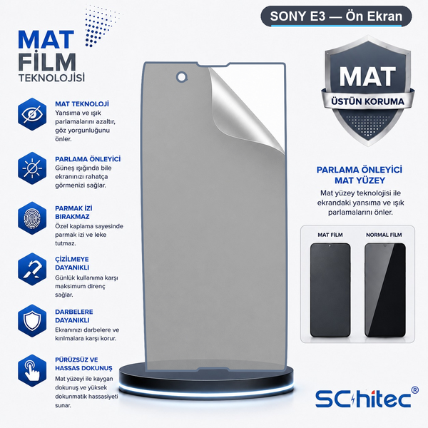 ScHitec Sony E3 Uyumlu Ön Yüzey Mat Hidrojel Ekran Koruyucu