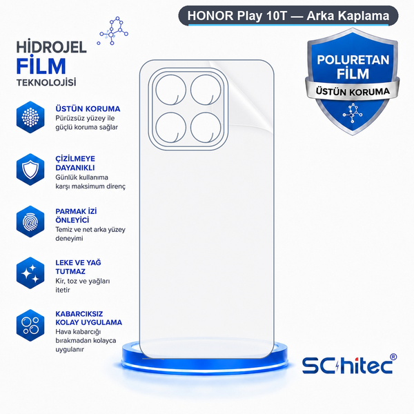 ScHitec Honor Play 10T Uyumlu Arka Yüzey Hidrojel Koruyucu Film