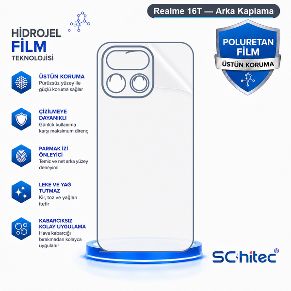 ScHitec Realme 16T Uyumlu Arka Yüzey Hidrojel Koruyucu Film