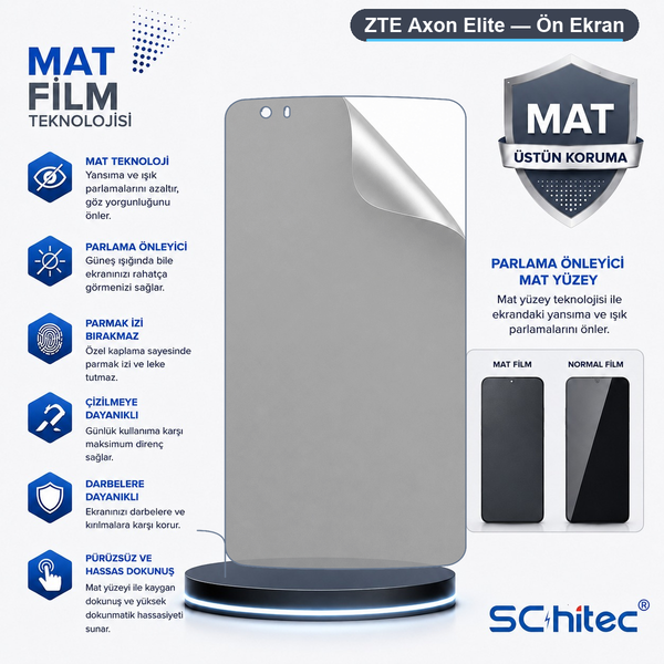 ScHitec ZTE Axon Elite Uyumlu Ön Yüzey Mat Hidrojel Ekran Koruyucu