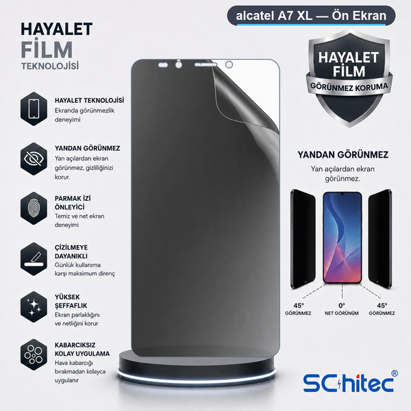 ScHitec Alcatel A7 Xl Uyumlu Ön Yüzey Hayalet Privacy Hidrojel Ekran Koruyucu
