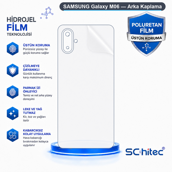 ScHitec Samsung Galaxy M06 Uyumlu Arka Yüzey Hidrojel Koruyucu Film