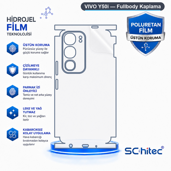 ScHitec Vivo Y50İ Uyumlu Fullbody Arka Kaplama Hidrojel Koruyucu Film
