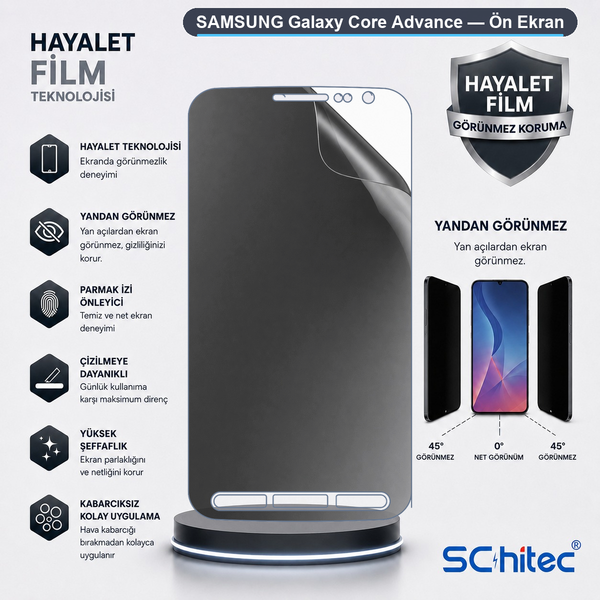ScHitec Samsung Galaxy Core Advance Uyumlu Ön Yüzey Hayalet Privacy Hidrojel Ekran Koruyucu
