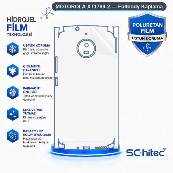 ScHitec Motorola XT1799-2 Uyumlu Fullbody Arka Kaplama Hidrojel Koruyucu Film