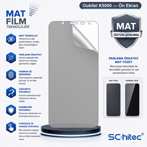 ScHitec Oukitel K5000 Uyumlu Ön Yüzey Mat Hidrojel Ekran Koruyucu