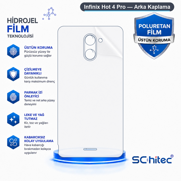 ScHitec Infinix Hot 4 Pro Uyumlu Arka Yüzey Hidrojel Koruyucu Film