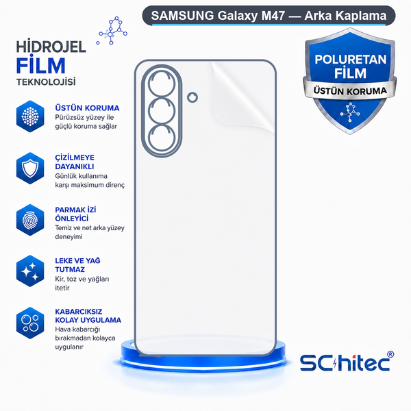 ScHitec Samsung Galaxy M47 Uyumlu Arka Yüzey Hidrojel Koruyucu Film