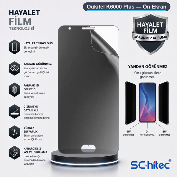 ScHitec Oukitel K6000 Plus Uyumlu Ön Yüzey Hayalet Privacy Hidrojel Ekran Koruyucu