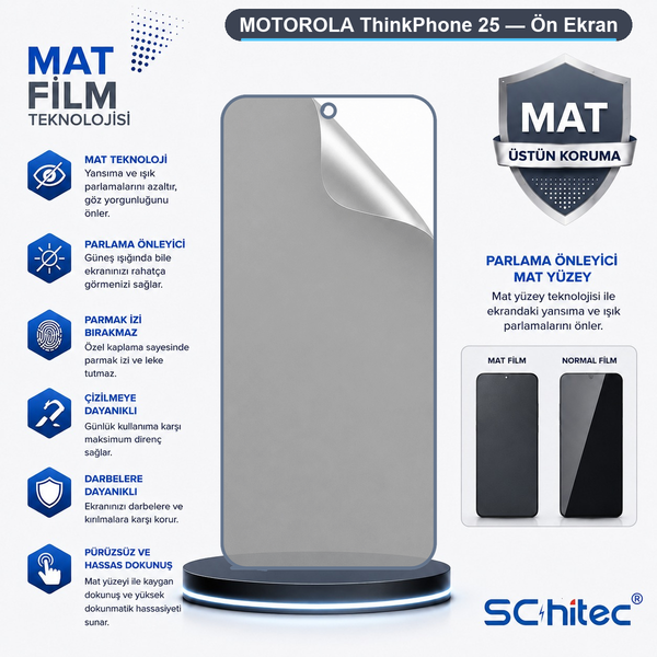 ScHitec Motorola Thinkphone 25 Uyumlu Ön Yüzey Mat Hidrojel Ekran Koruyucu