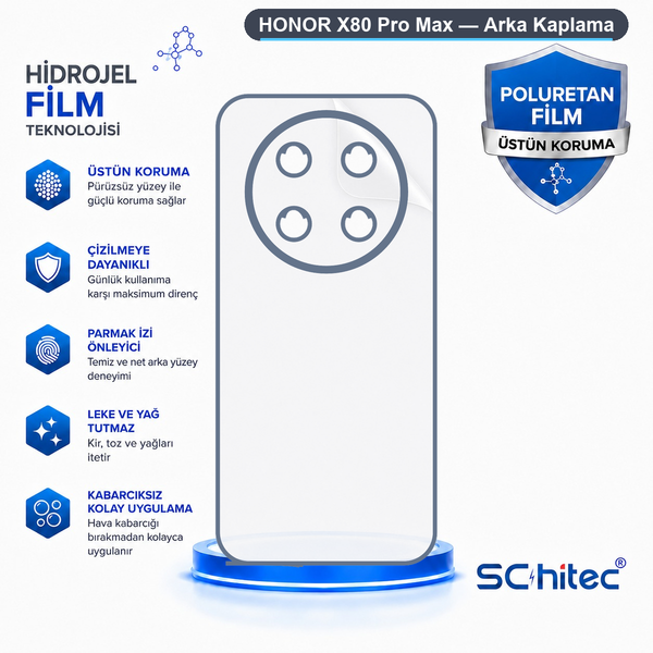 ScHitec Honor X80 Pro Max Uyumlu Arka Yüzey Hidrojel Koruyucu Film
