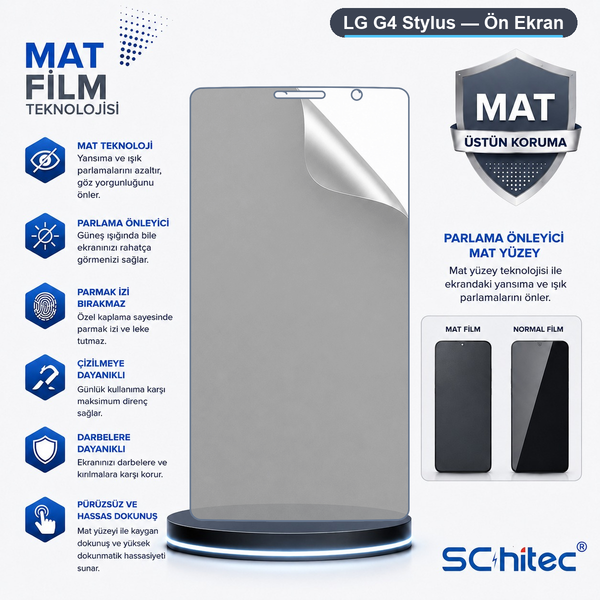ScHitec LG G4 Stylus Uyumlu Ön Yüzey Mat Hidrojel Ekran Koruyucu
