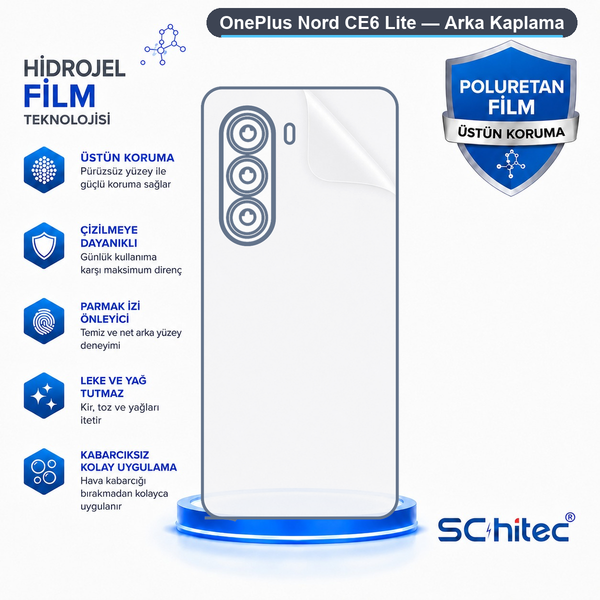 ScHitec Oneplus Nord Ce6 Lite Uyumlu Arka Yüzey Hidrojel Koruyucu Film