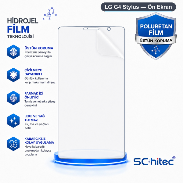 ScHitec LG G4 Stylus Uyumlu Ön Yüzey Nano Şeffaf Hidrojel Ekran Koruyucu