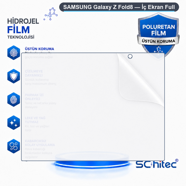 ScHitec Samsung Galaxy Z Fold8 Uyumlu İç Ekran Full Şeffaf Nano Hidrojel Ekran Koruyucu