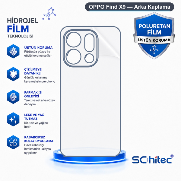 ScHitec Oppo Find X9 Uyumlu Arka Yüzey Hidrojel Koruyucu Film