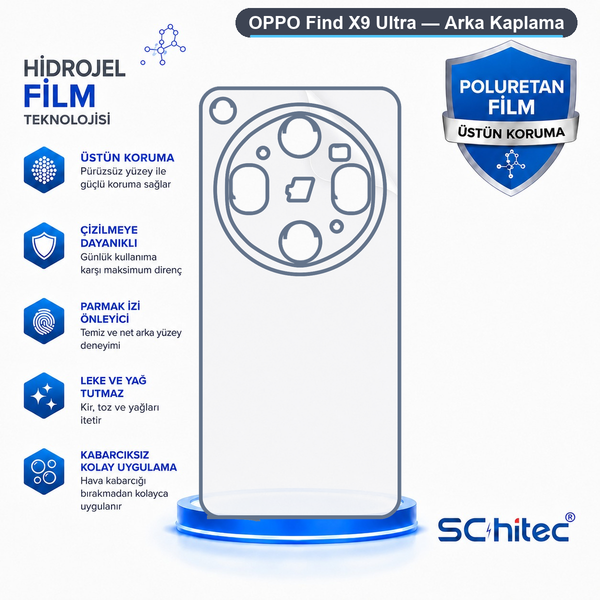 ScHitec Oppo Find X9 Ultra Uyumlu Arka Yüzey Hidrojel Koruyucu Film