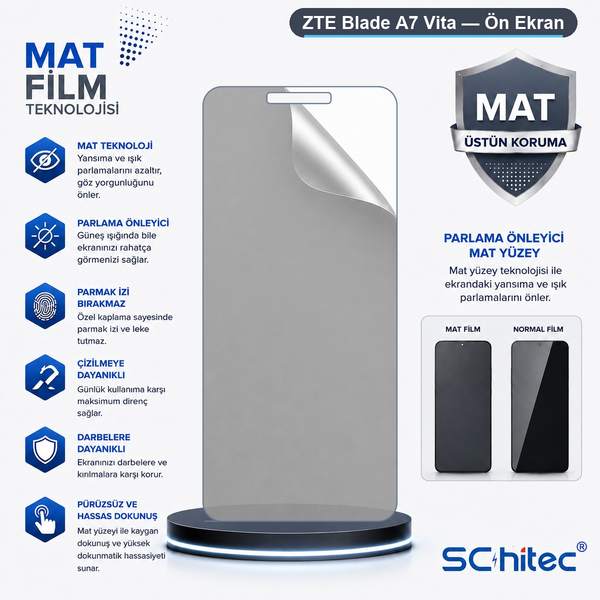 ScHitec ZTE Blade A7 Vita Uyumlu Ön Yüzey Mat Hidrojel Ekran Koruyucu