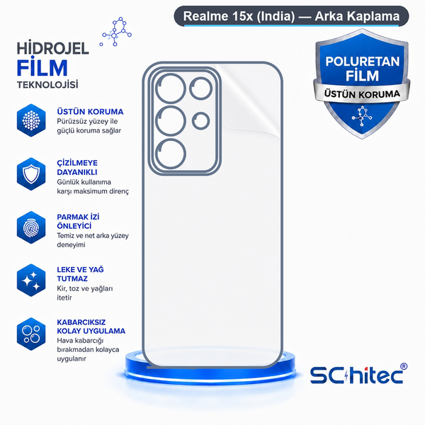 ScHitec Realme 15X (India) Uyumlu Arka Yüzey Hidrojel Koruyucu Film