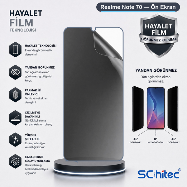 ScHitec Realme Note 70 Uyumlu Ön Yüzey Hayalet Privacy Hidrojel Ekran Koruyucu