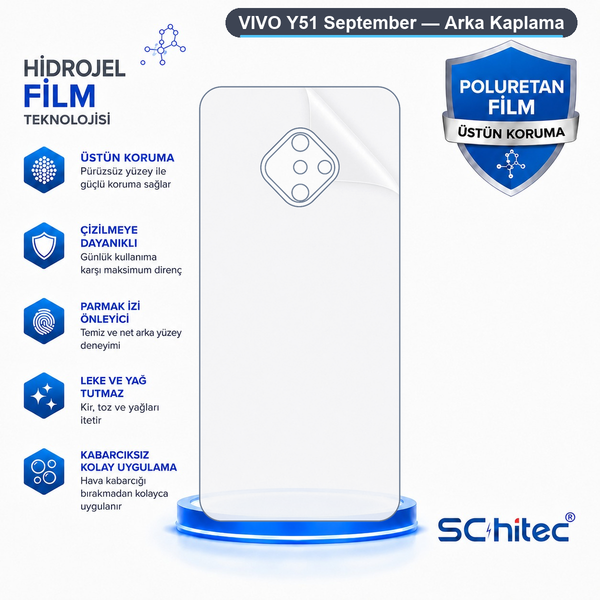 ScHitec Vivo Y51 September Uyumlu Arka Yüzey Hidrojel Koruyucu Film