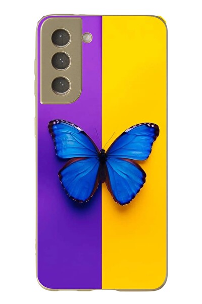 Le Balvo Le Balvo Samsung Galaxy S21 FE Uyumlu Mor Sarı Kelebek Baskılı Silikon Kılıf