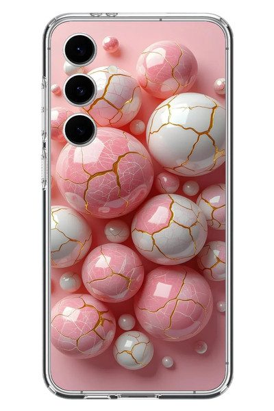 Le Balvo Samsung Galaxy S24 FE Uyumlu Pembe Beyaz Kırık Toplar Baskılı Silikon Kılıf
