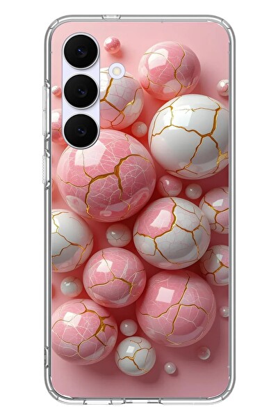 Le Balvo Samsung Galaxy S25 FE Uyumlu Pembe Beyaz Kırık Toplar Baskılı Silikon Kılıf