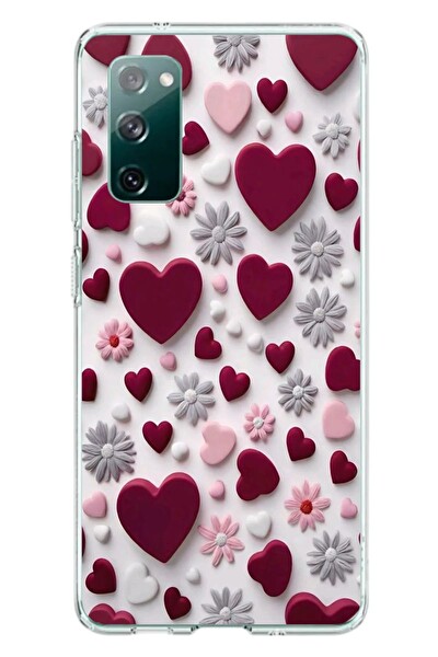 Le Balvo Samsung Galaxy S20 FE Uyumlu Kırmızı ve Pembe Kalpler Baskılı Silikon Kılıf