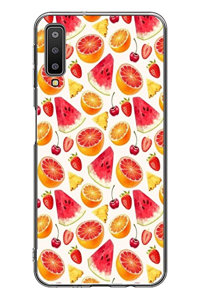 Le Balvo Samsung Galaxy A7 2018 Uyumlu Karpuz ve Kan Portakalı Baskılı Silikon Kılıf