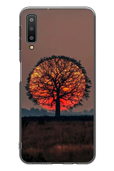 Le Balvo Samsung Galaxy A7 2018 Uyumlu Güneşe Denk Gelen Ağaç Baskılı Silikon Kılıf