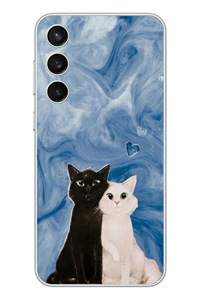 Le Balvo Samsung Galaxy S23 FE Uyumlu Siyah ve Beyaz Kedi Baskılı Silikon Kılıf