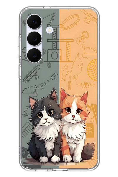 Le Balvo Samsung Galaxy S25 FE Uyumlu Sarı ve Siyah Kedi Baskılı Silikon Kılıf