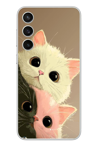 Le Balvo Samsung Galaxy S23 FE Uyumlu Pembe Siyah Beyaz Kedi Baskılı Silikon Kılıf