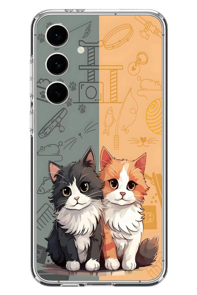 Le Balvo Samsung Galaxy S24 FE Uyumlu Sarı ve Siyah Kedi Baskılı Silikon Kılıf